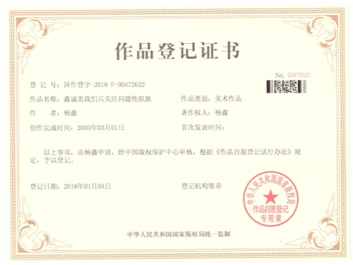 成都鑫誠(chéng)美作品登記證書